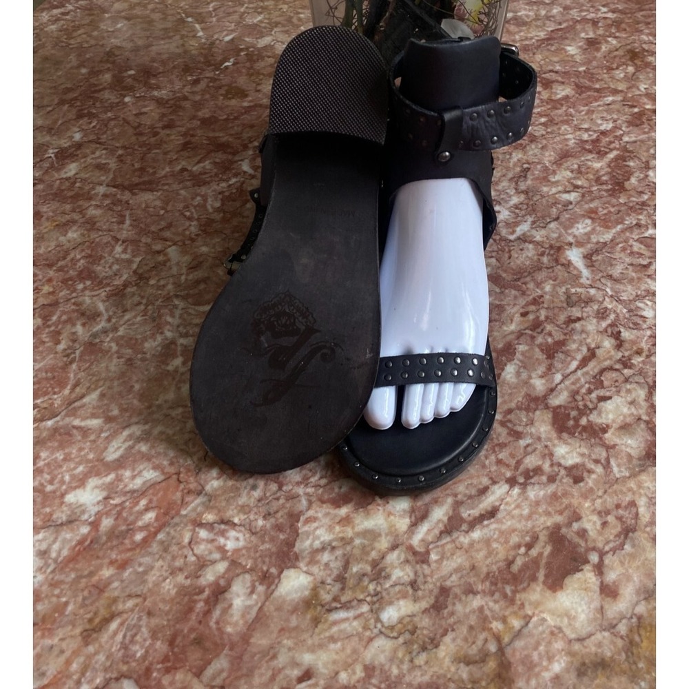 New Free People  Happiness Black Leather Heeled Sandal Sz 38/38.5 /US‎ 8.5M $158 - Picture 9 of 10